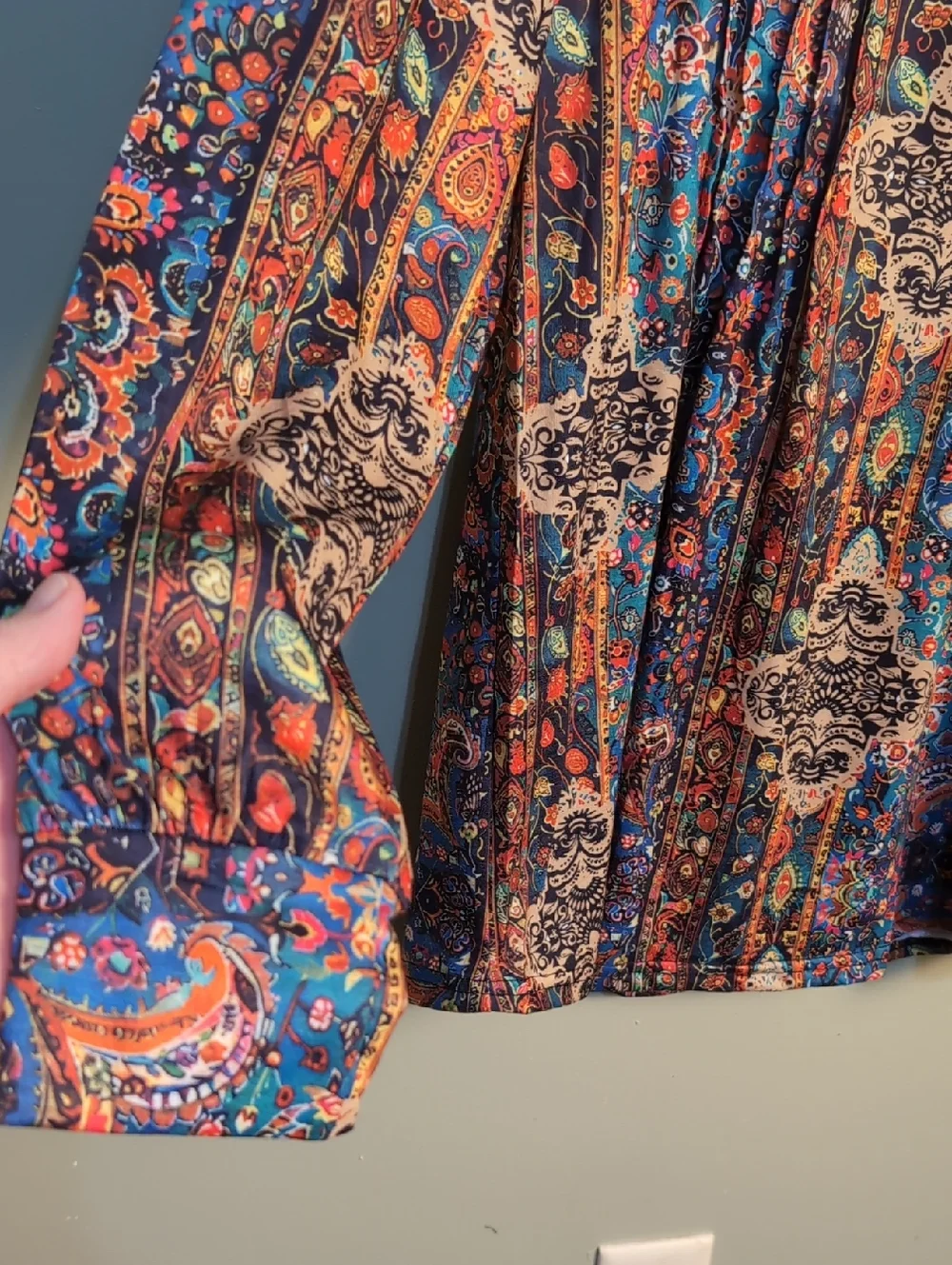 zeagoo Teal Multi Paisley V-Neck Long Sleeve Top - Picture 3 of 5